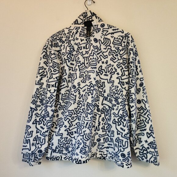 Keith Haring x H&M Fleece Jacket White &Navy Doodle Unisex Adult M Urban Artsy - Picture 15 of 16